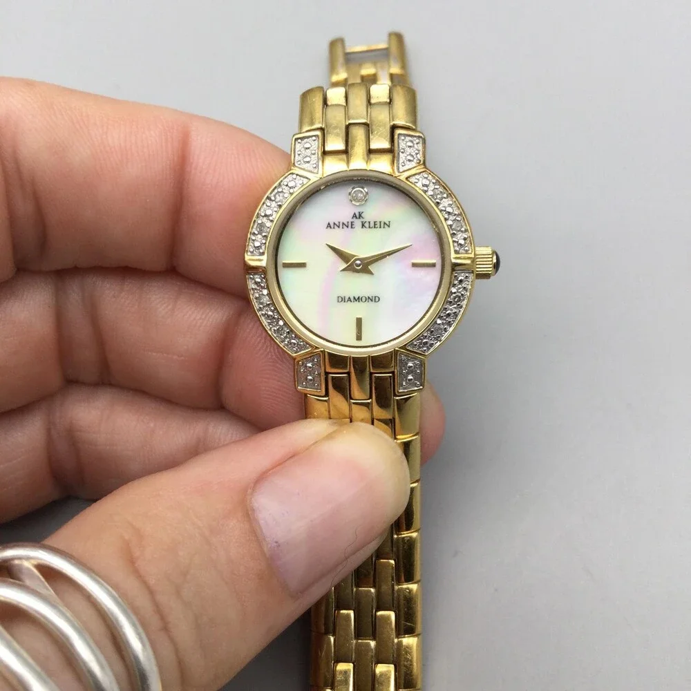 Anne Klein Diamond Womens Watch 24mm MOP Gold Tone Bracelet New Battery 6.25